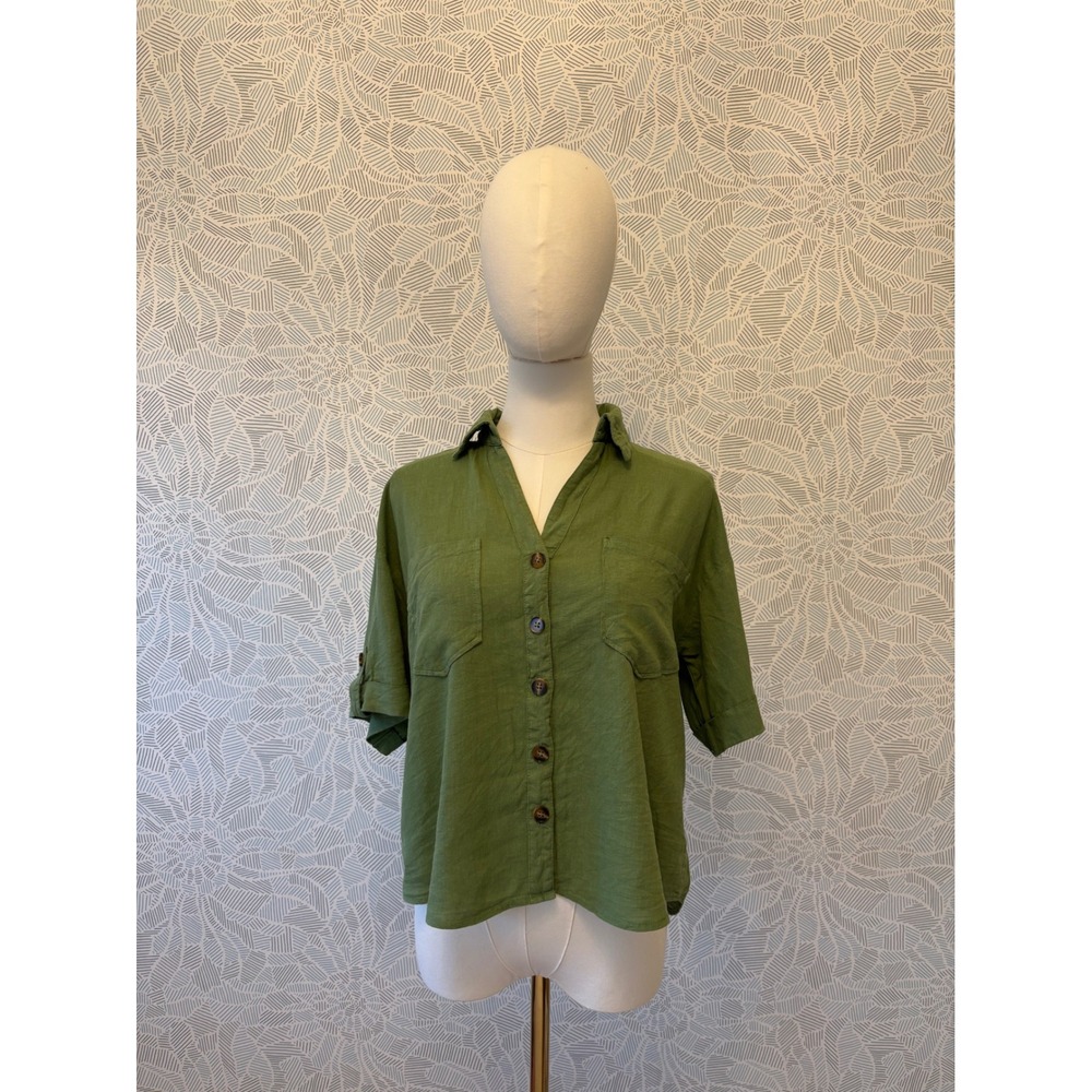KUT from the Kloth Olive Green Linen Blend Button Down Shirt XS KT139404